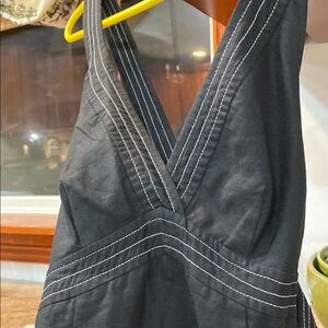 Elegant Black Maxi Dress with White Stitching